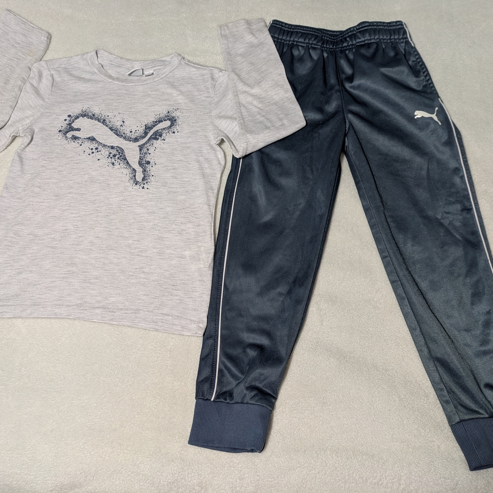 Puma Boys Navy Jogger Sweatpants with White Puma Logo